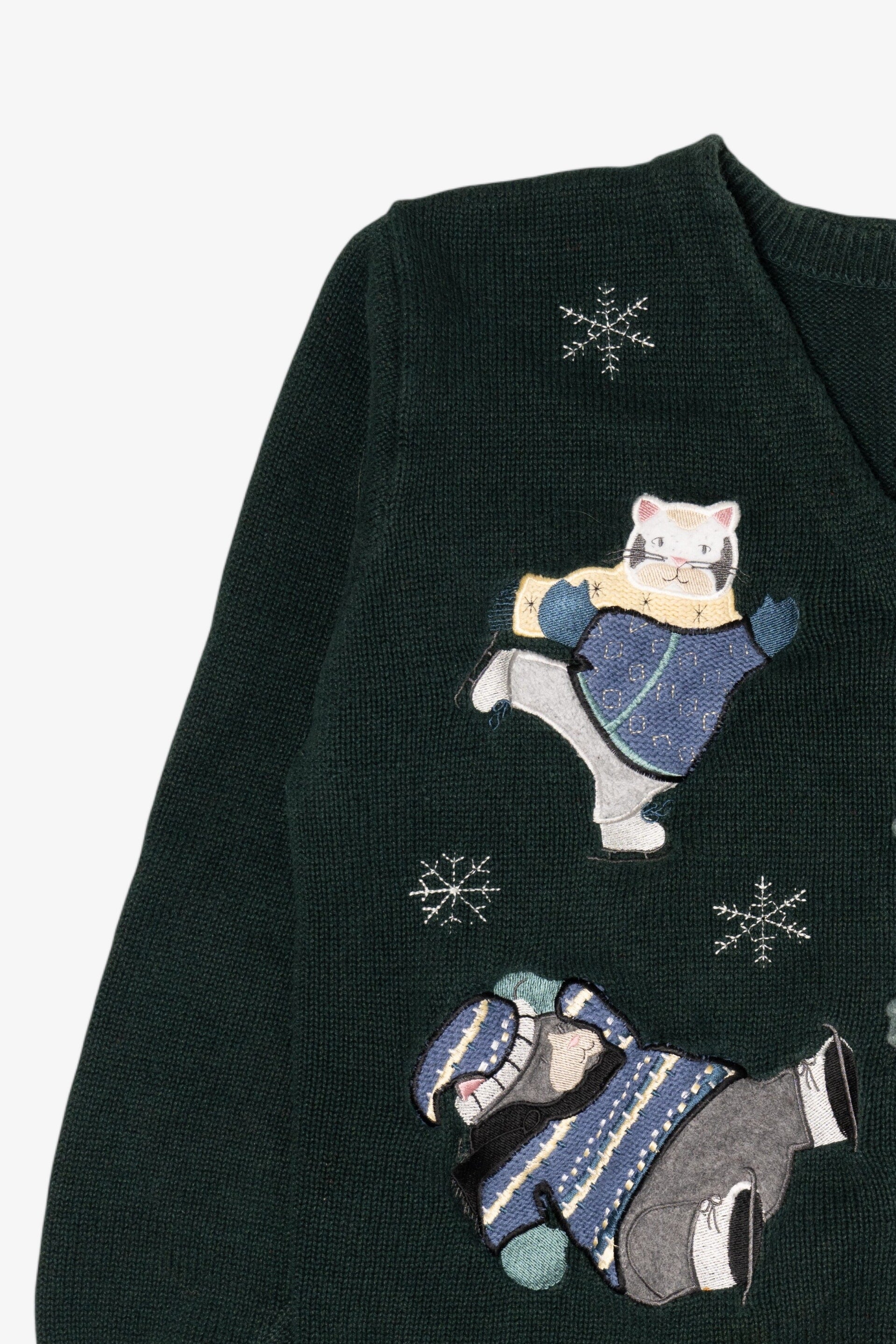 Vintage Green Christopher & Banks Cats Ugly Christmas Cardigan (1990s)