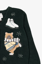 Vintage Green Christopher & Banks Cats Ugly Christmas Cardigan (1990s)