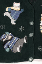 Vintage Green Christopher & Banks Cats Ugly Christmas Cardigan (1990s)