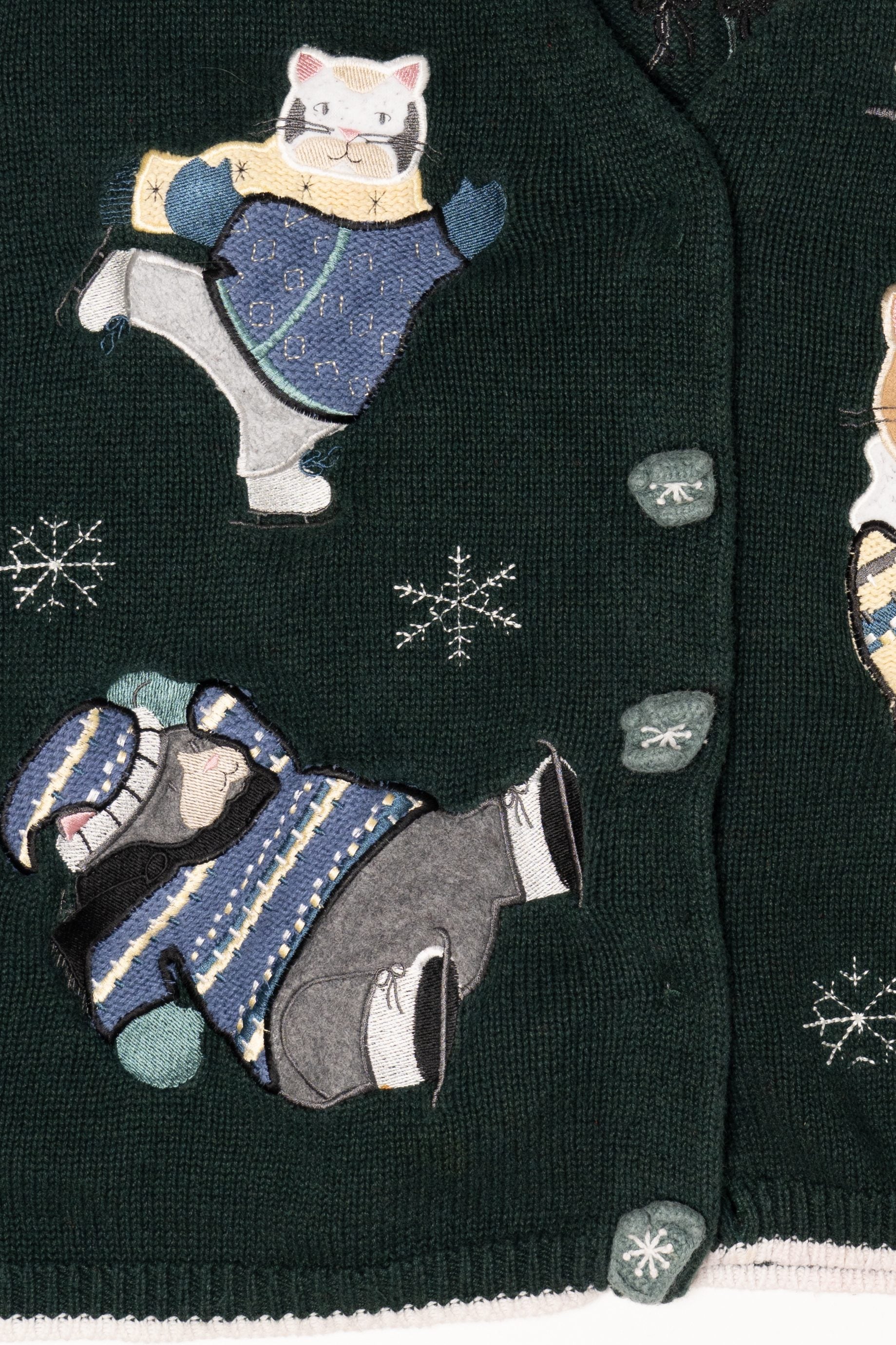 Vintage Green Christopher & Banks Cats Ugly Christmas Cardigan (1990s)