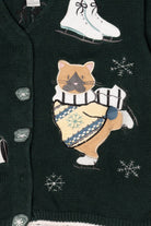 Vintage Green Christopher & Banks Cats Ugly Christmas Cardigan (1990s)