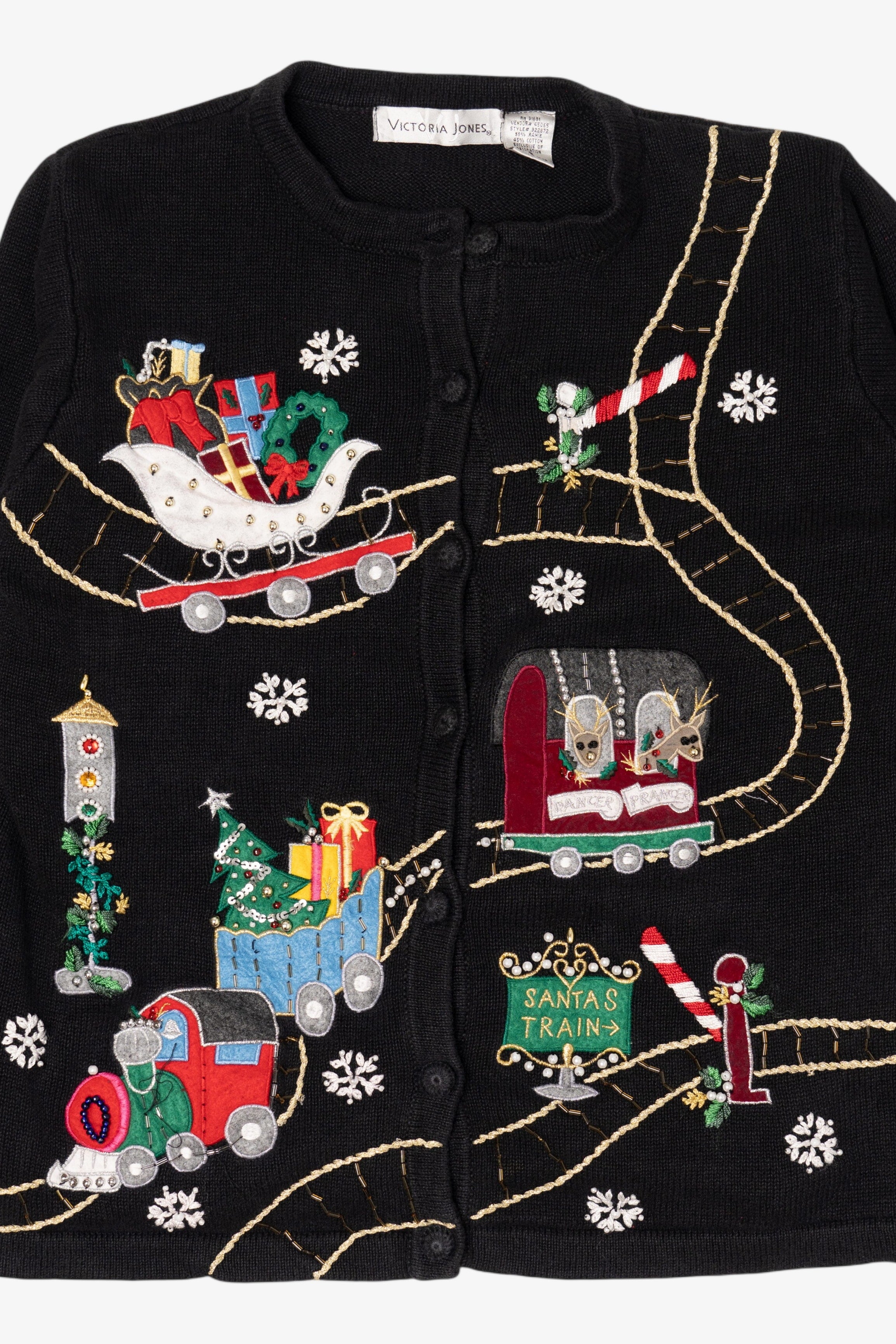 Vintage Black Victoria Jones Ugly Christmas Cardigan (1990s)