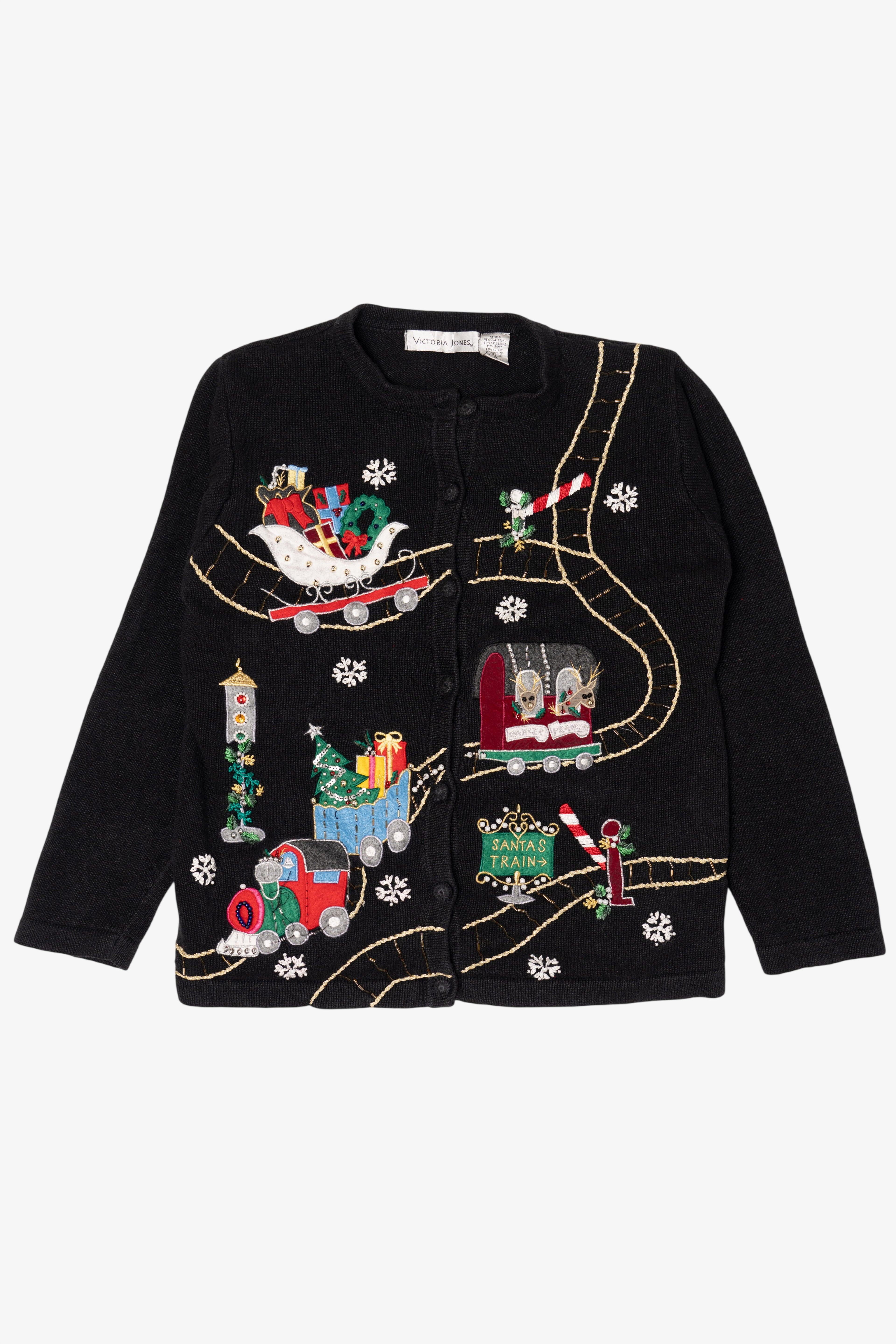 Vintage Black Victoria Jones Ugly Christmas Cardigan (1990s)