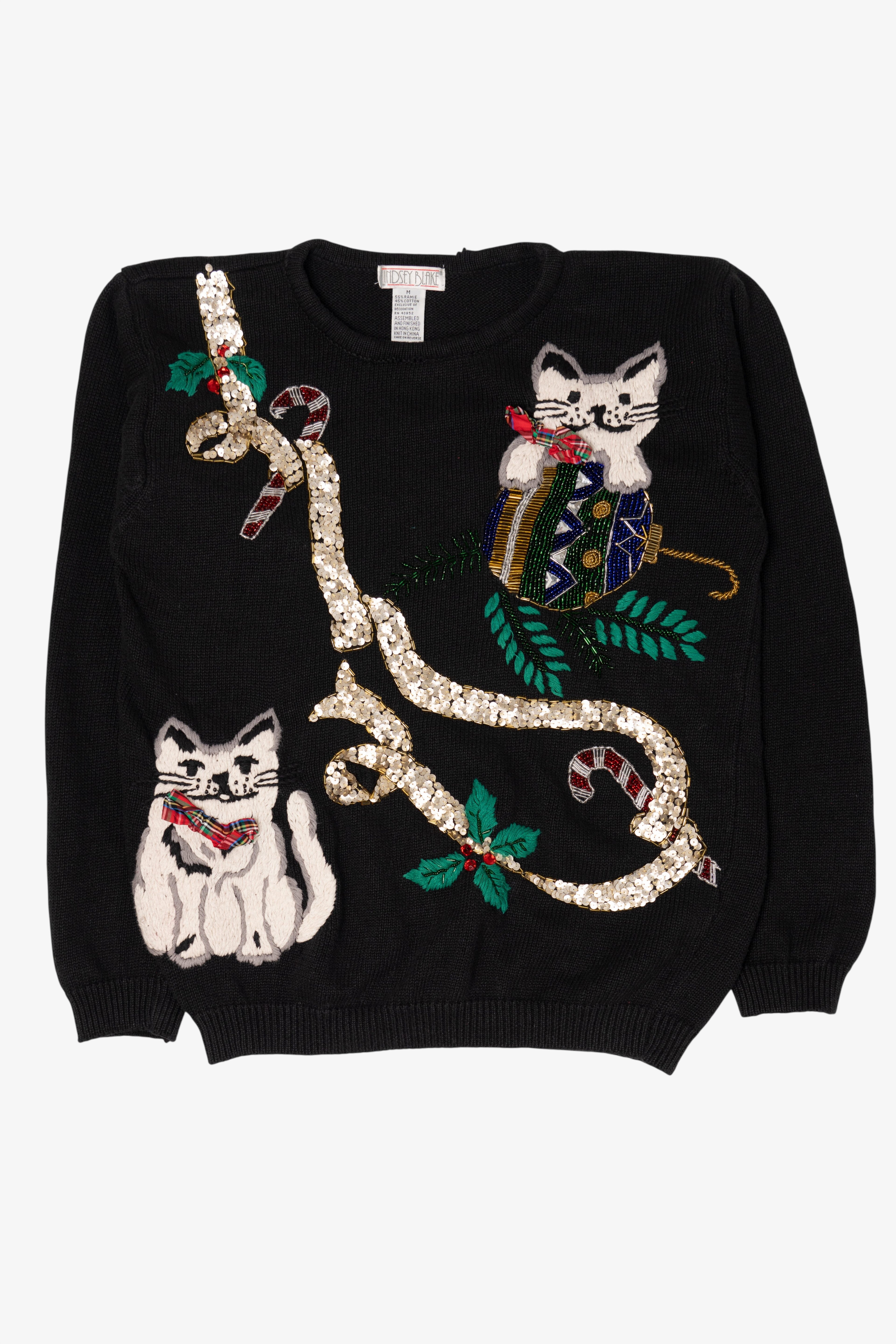 Vintage Black Lindsey Blake Cats Ugly Christmas Pullover (1990s)