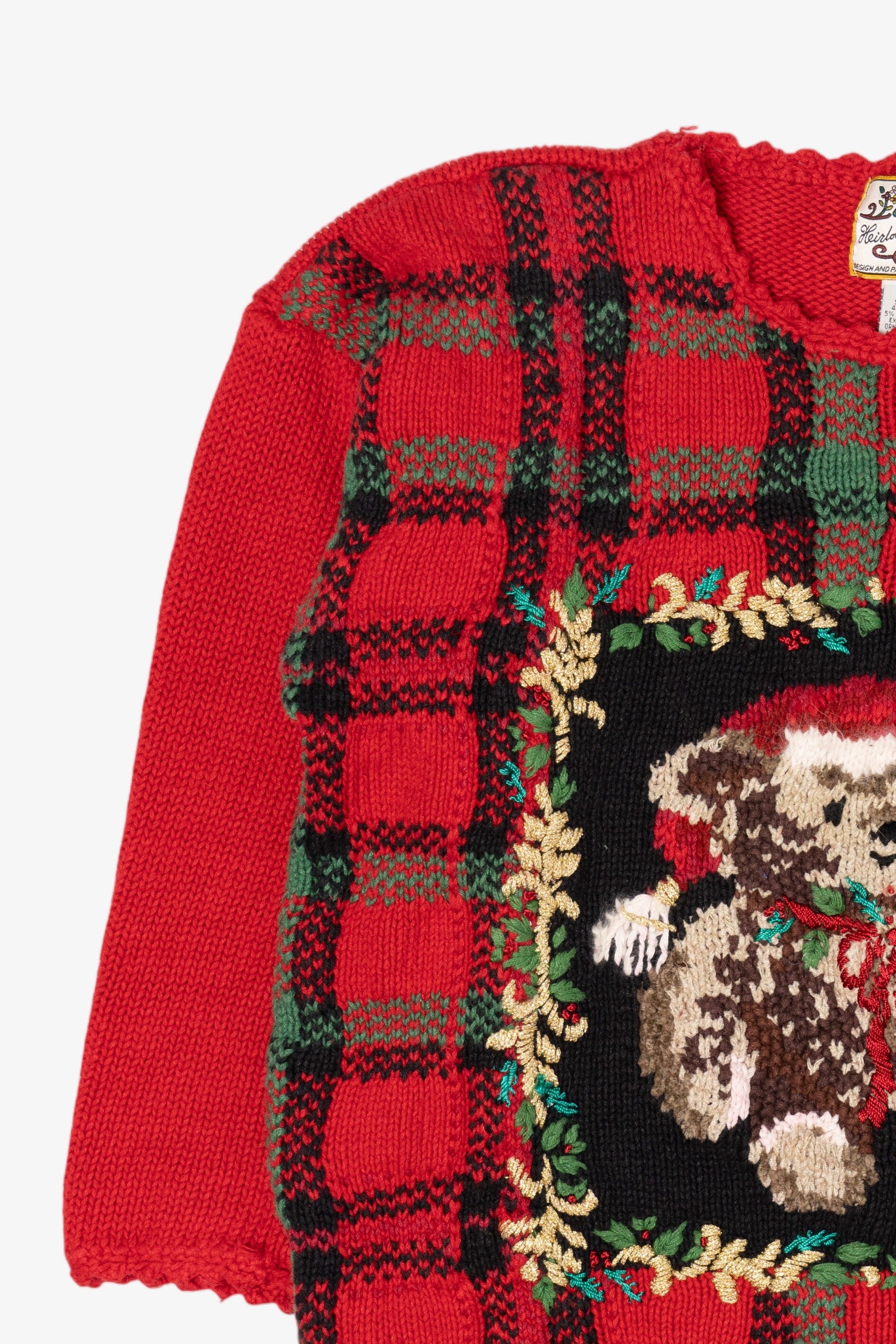 Vintage Red Heirloom Collectible Teddy Bears Ugly Christmas Pullover (1990s)