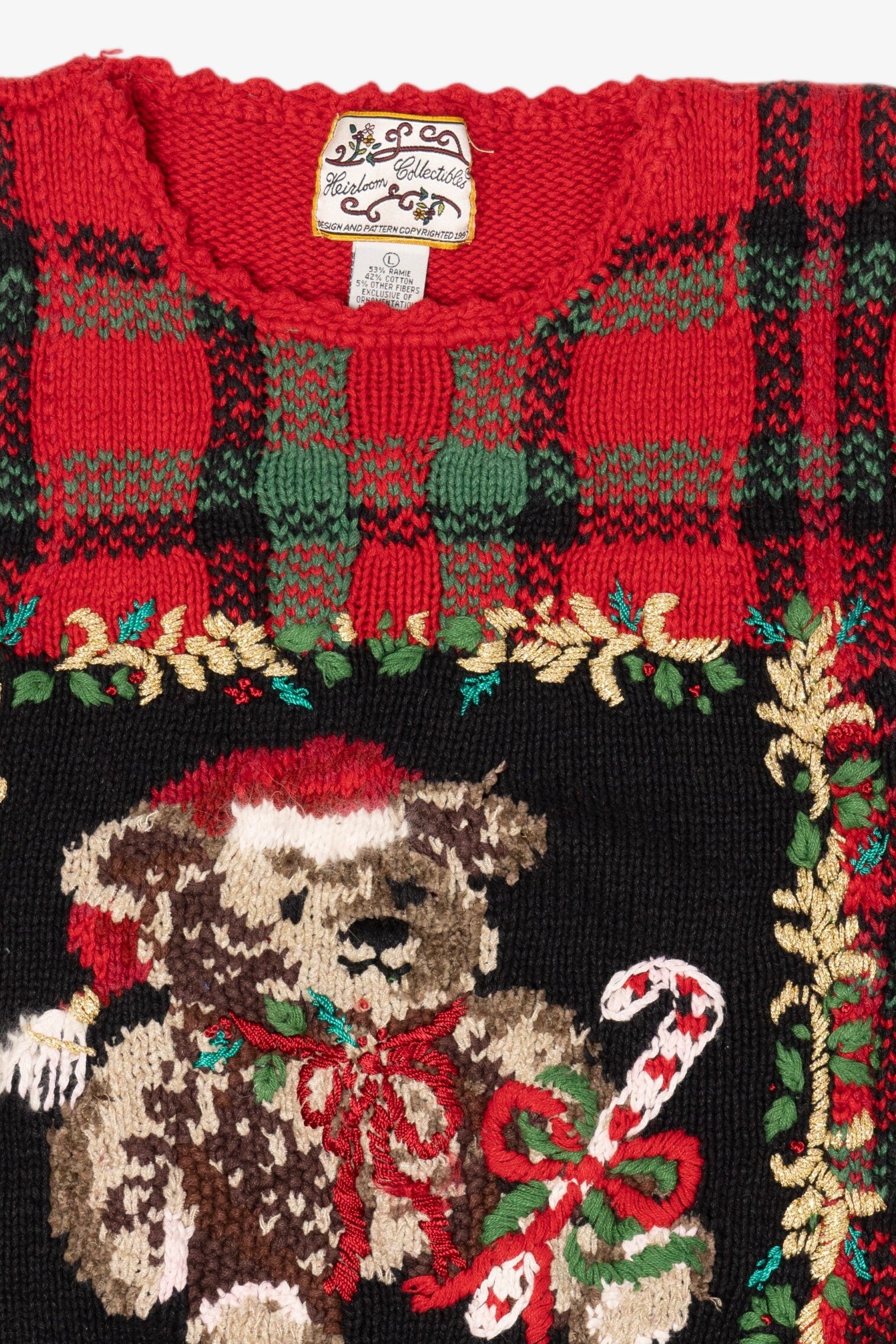 Vintage Red Heirloom Collectible Teddy Bears Ugly Christmas Pullover (1990s)