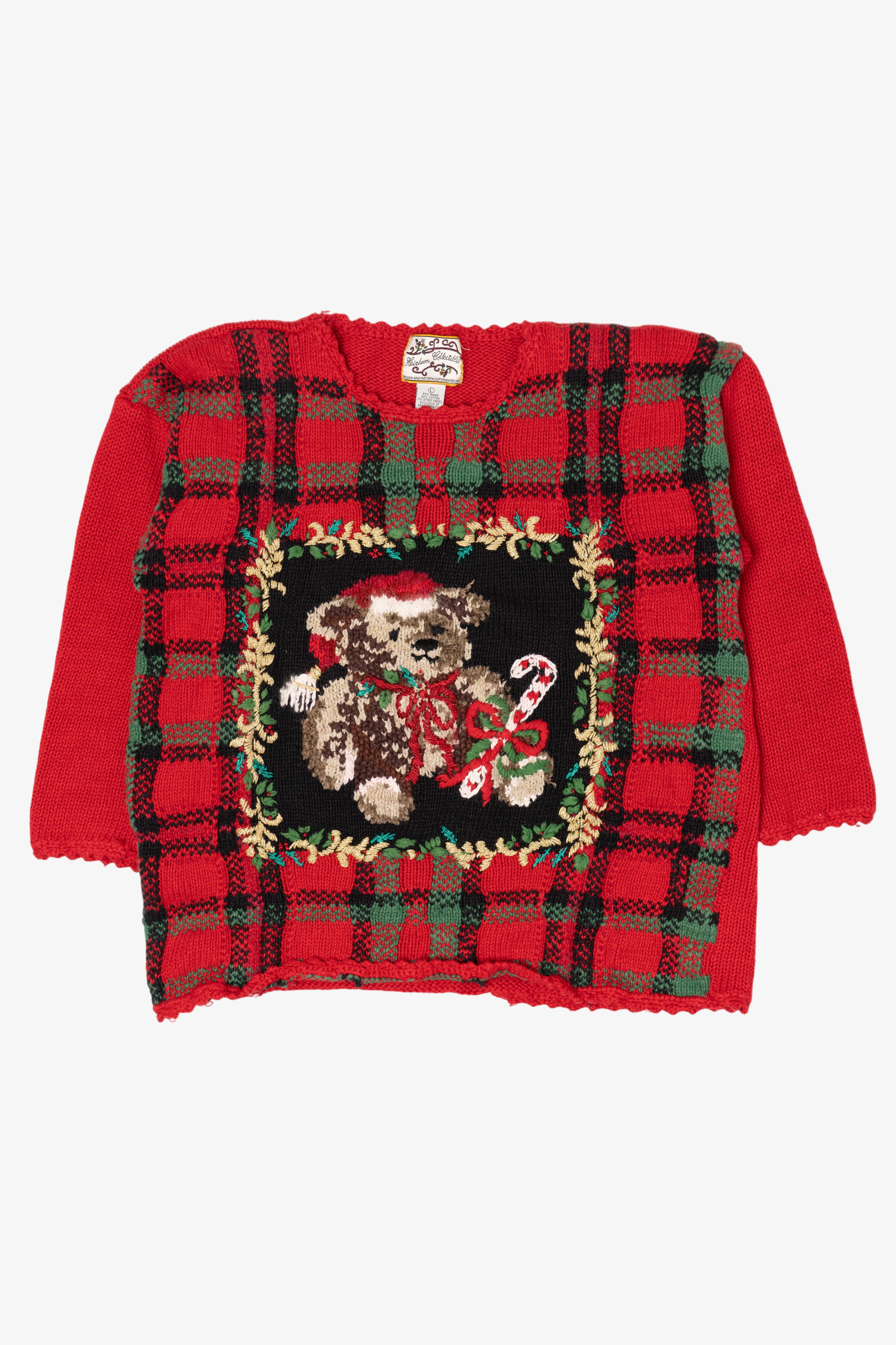 Vintage Red Heirloom Collectible Teddy Bears Ugly Christmas Pullover (1990s)