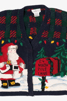 Vintage Hand Knit Navy Blue Alexandra Barlett Santa Ugly Christmas Sweater (1990s)