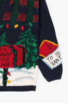 Vintage Hand Knit Navy Blue Alexandra Barlett Santa Ugly Christmas Sweater (1990s)