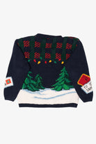 Vintage Hand Knit Navy Blue Alexandra Barlett Santa Ugly Christmas Sweater (1990s)