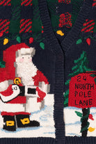 Vintage Hand Knit Navy Blue Alexandra Barlett Santa Ugly Christmas Sweater (1990s)