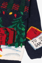 Vintage Hand Knit Navy Blue Alexandra Barlett Santa Ugly Christmas Sweater (1990s)
