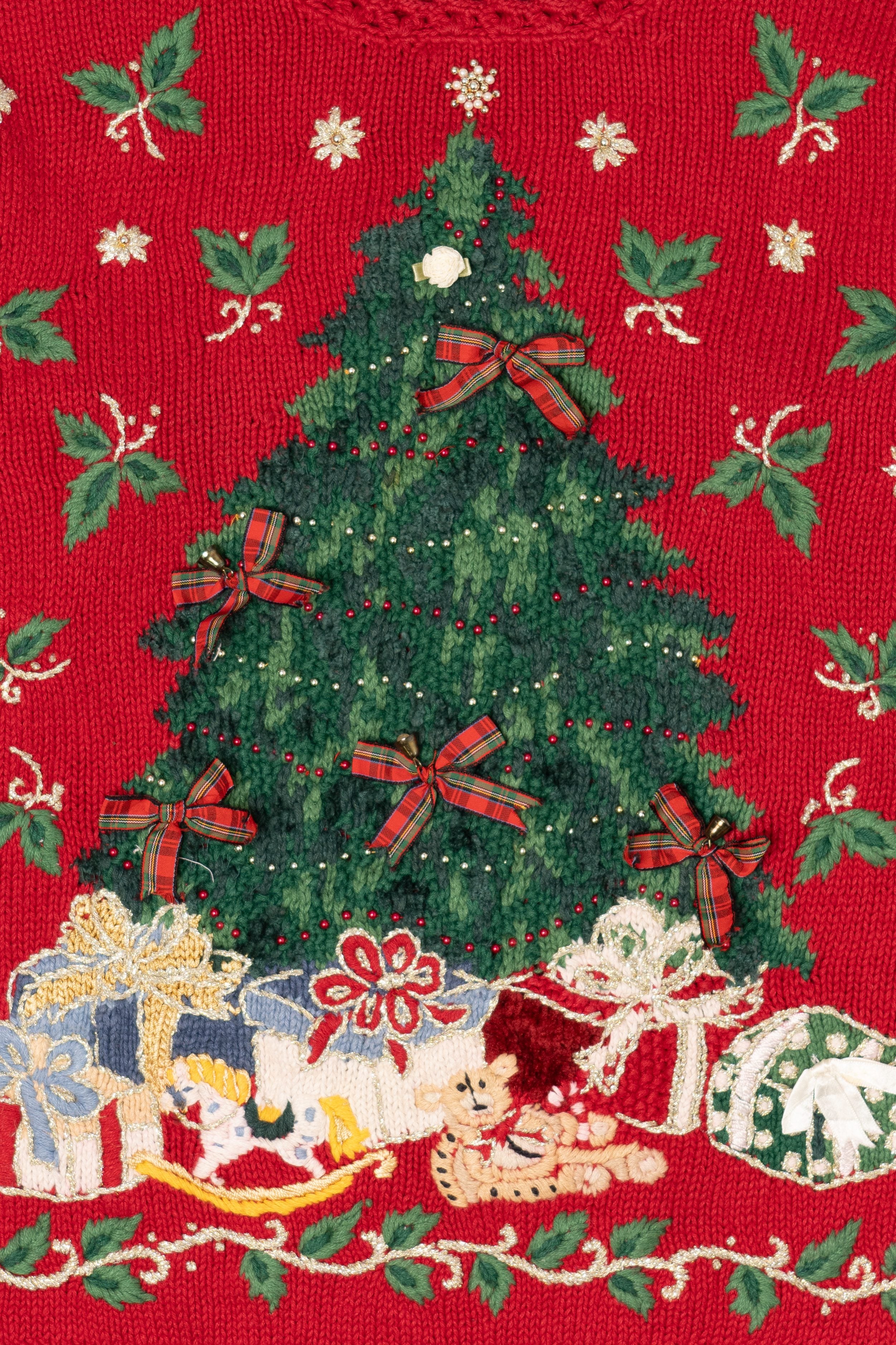 Vintage Red Kim Rogers Tree Ugly Christmas Pullover (1990s)