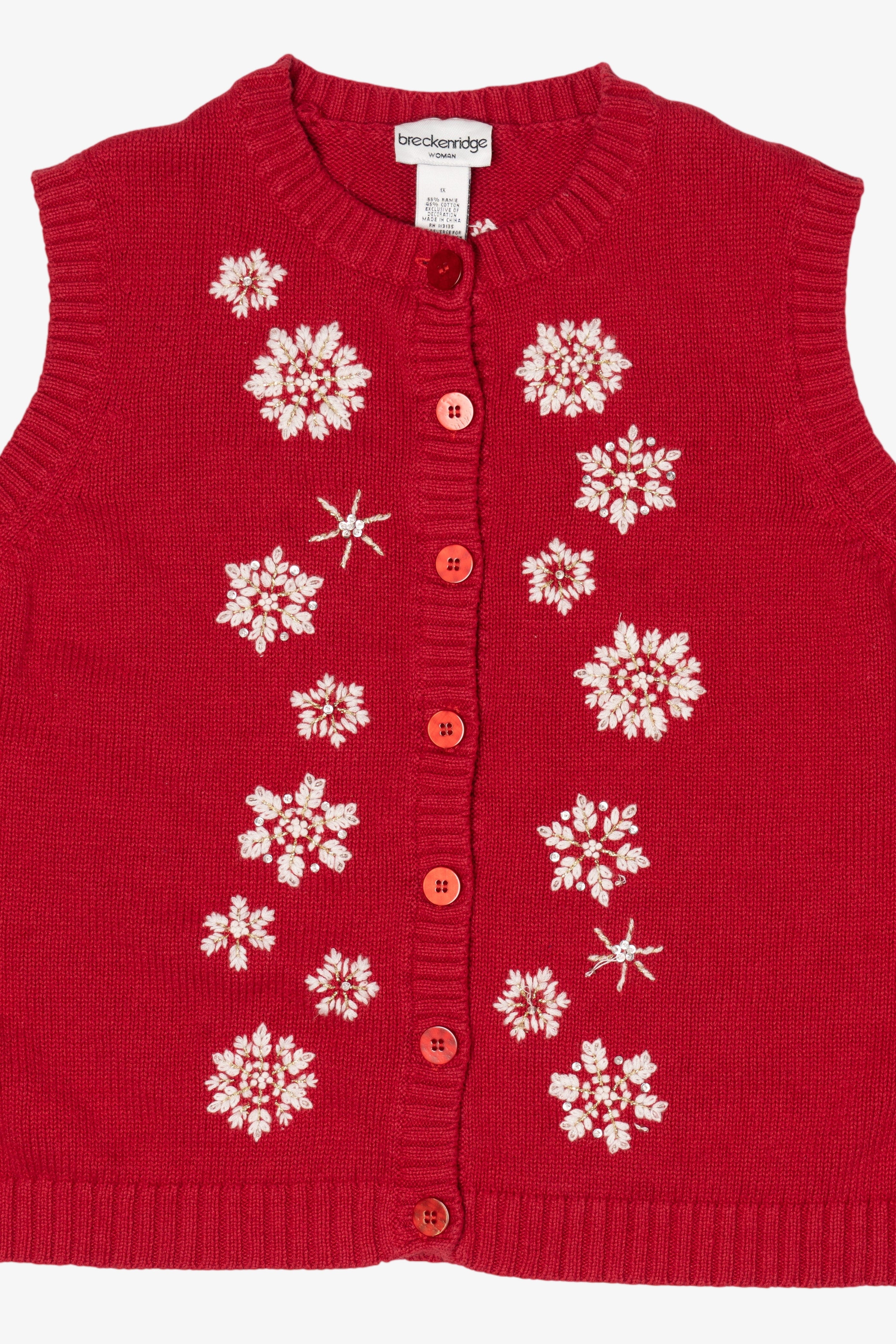 Vintage Red Breckenridge Snowflakes Ugly Christmas Vest (1990s)