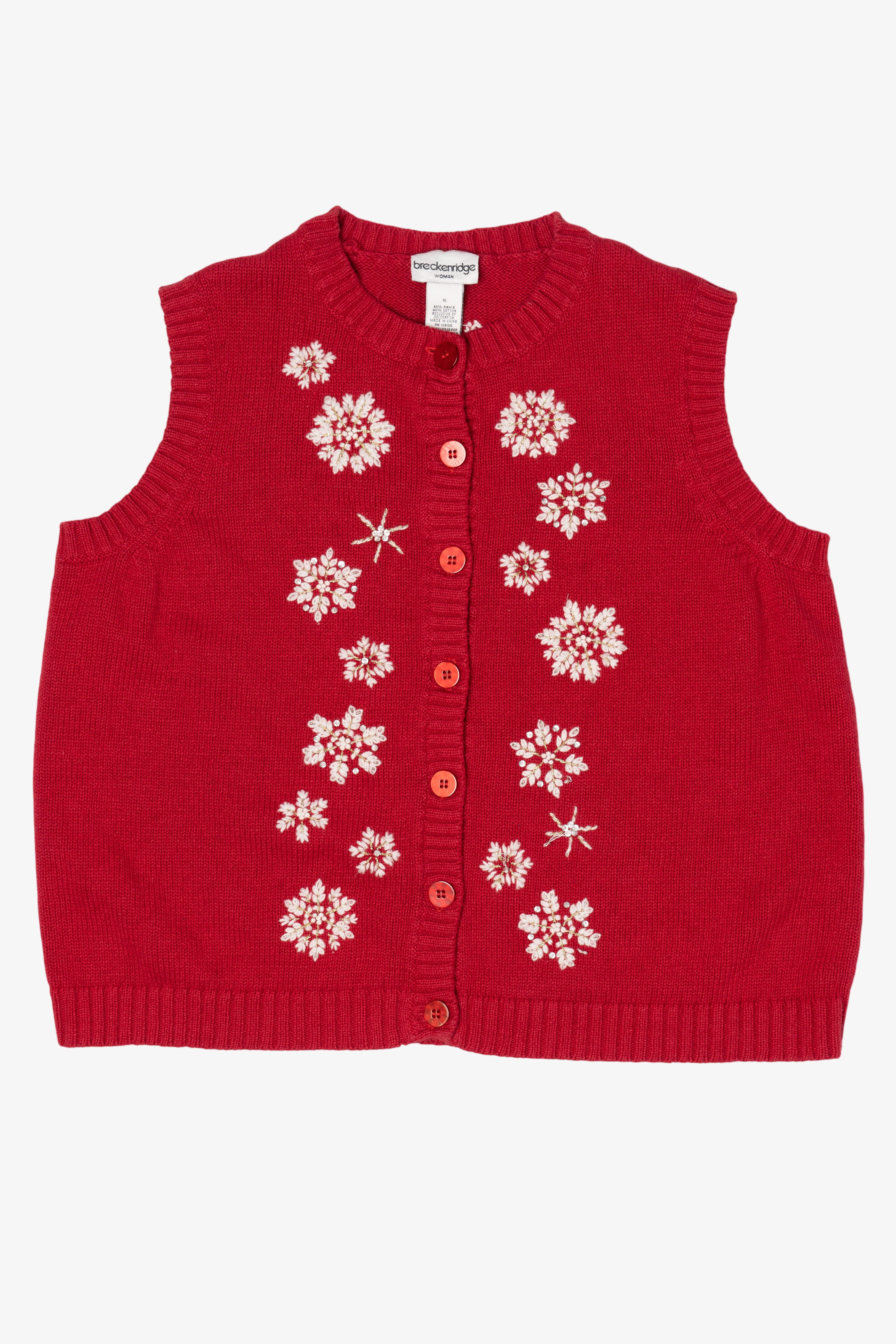 Vintage Red Breckenridge Snowflakes Ugly Christmas Vest (1990s)