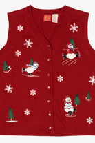 Vintage Red Holiday Joy Snowmen Ugly Christmas Vest (1990s)