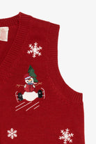 Vintage Red Holiday Joy Snowmen Ugly Christmas Vest (1990s)