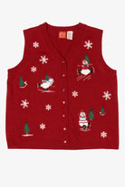 Vintage Red Holiday Joy Snowmen Ugly Christmas Vest (1990s)