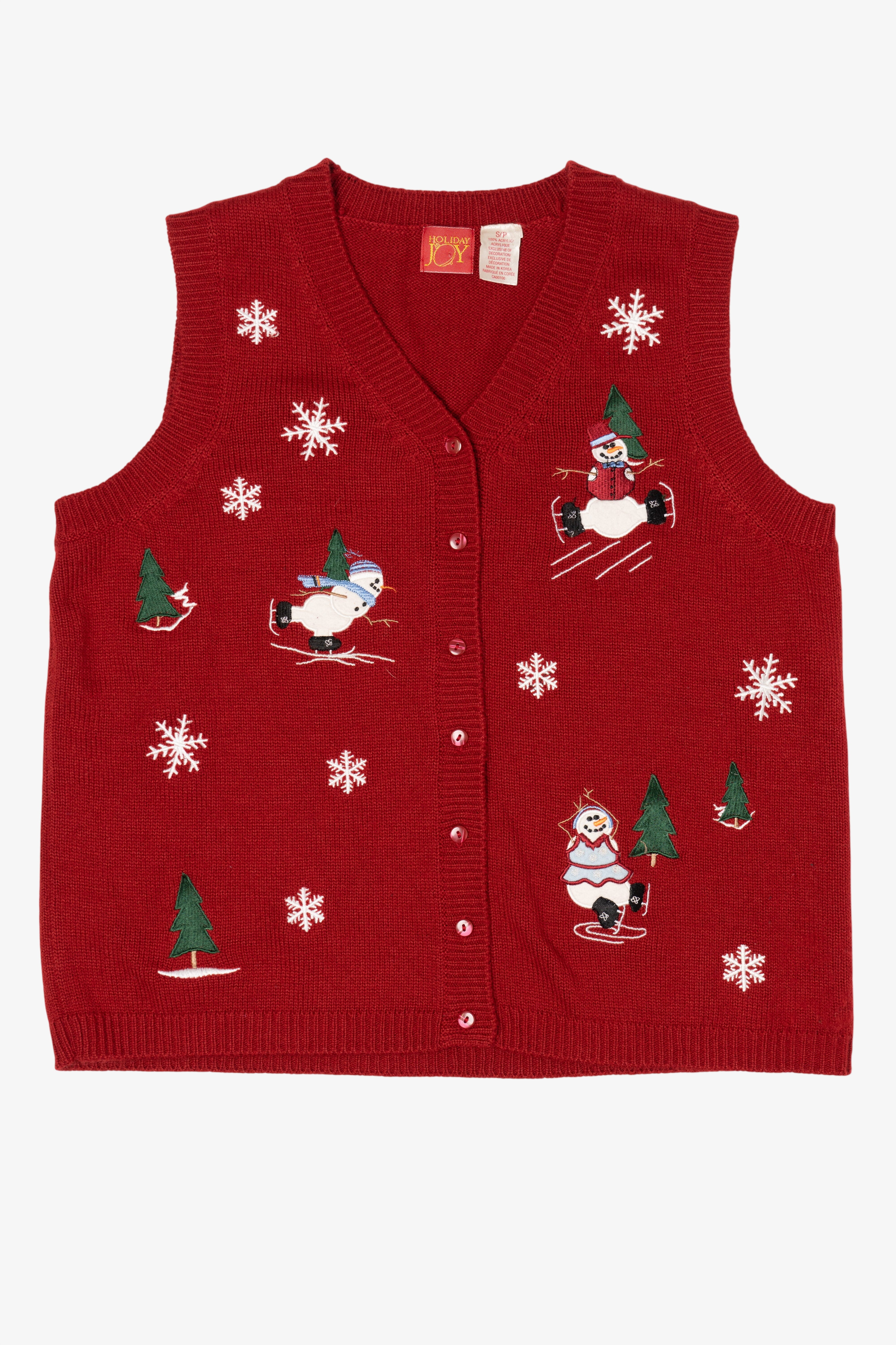Vintage Red Holiday Joy Snowmen Ugly Christmas Vest (1990s)