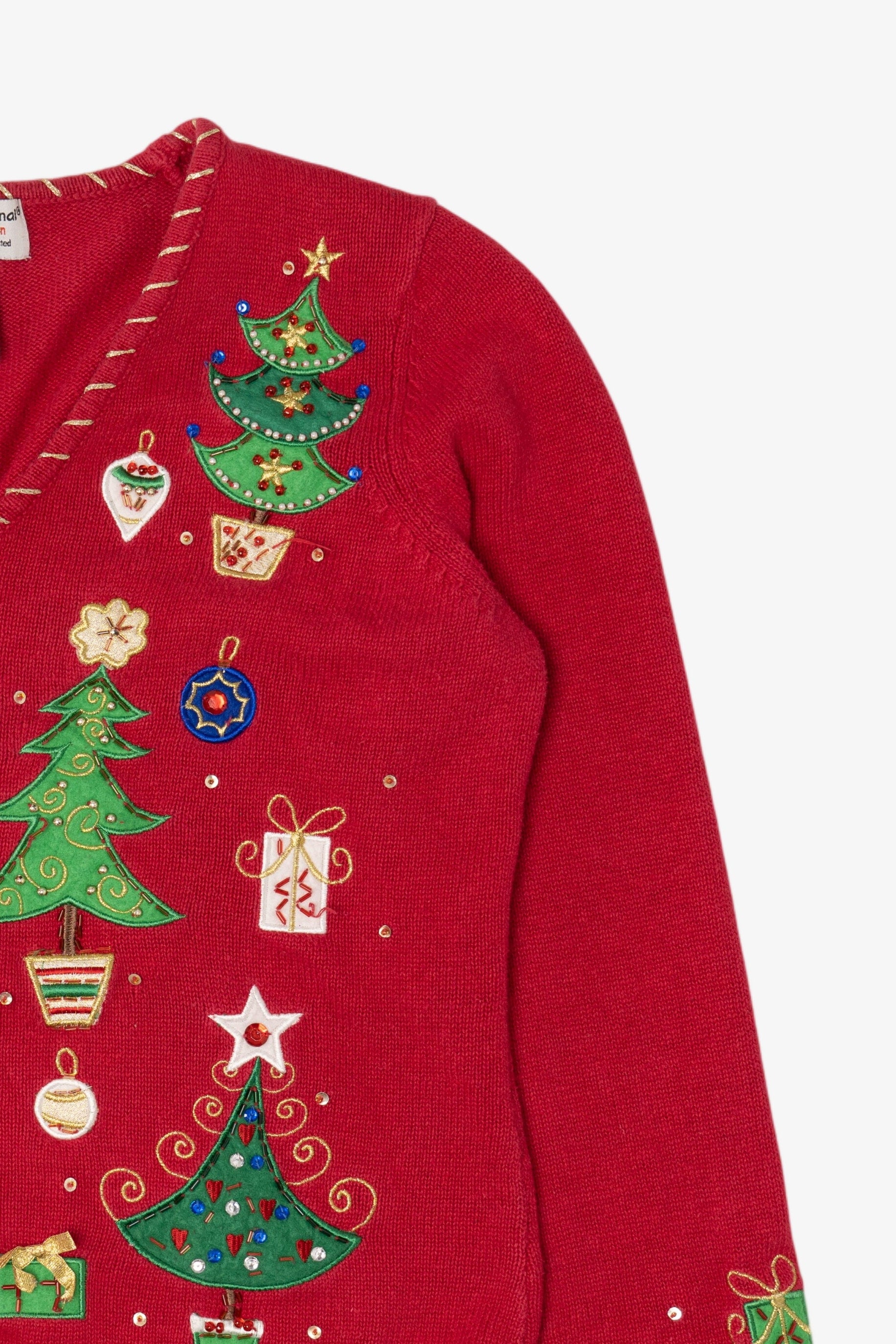 Vintage Red Tiara International Trees Ugly Christmas Cardigan (2000s)