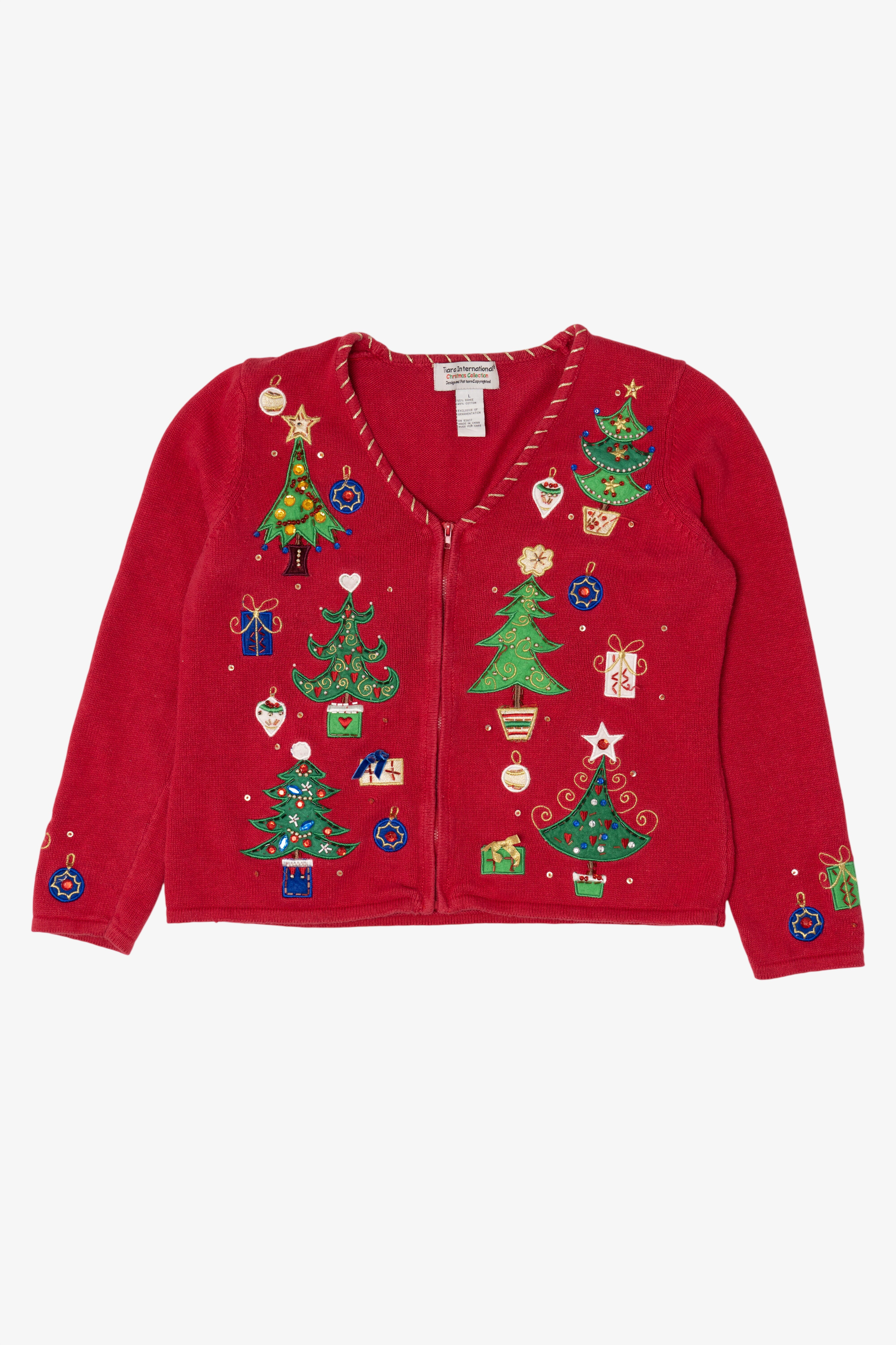 Vintage Red Tiara International Trees Ugly Christmas Cardigan (2000s)