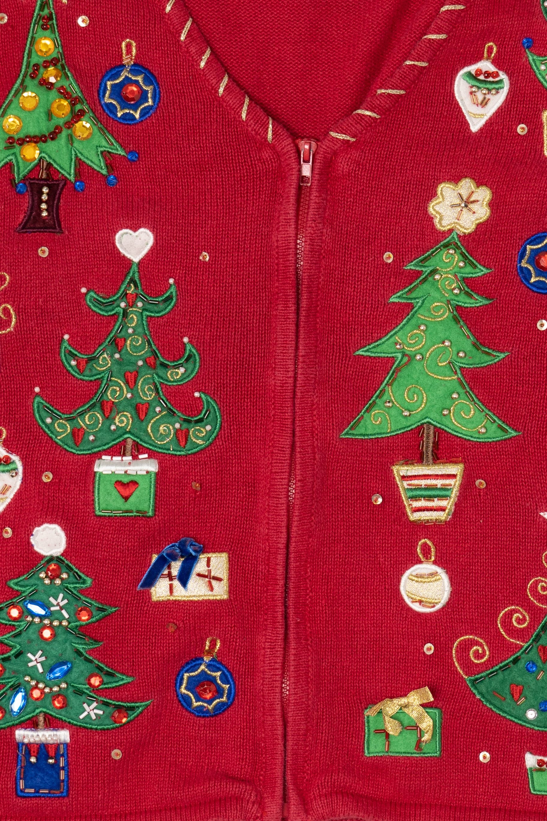 Vintage Red Tiara International Trees Ugly Christmas Cardigan (2000s)