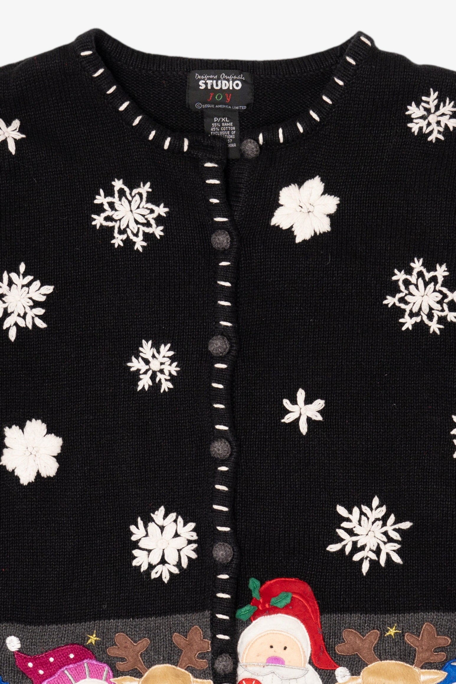 Vintage Black Studio Joy Santa Ugly Christmas Cardigan (1990s)