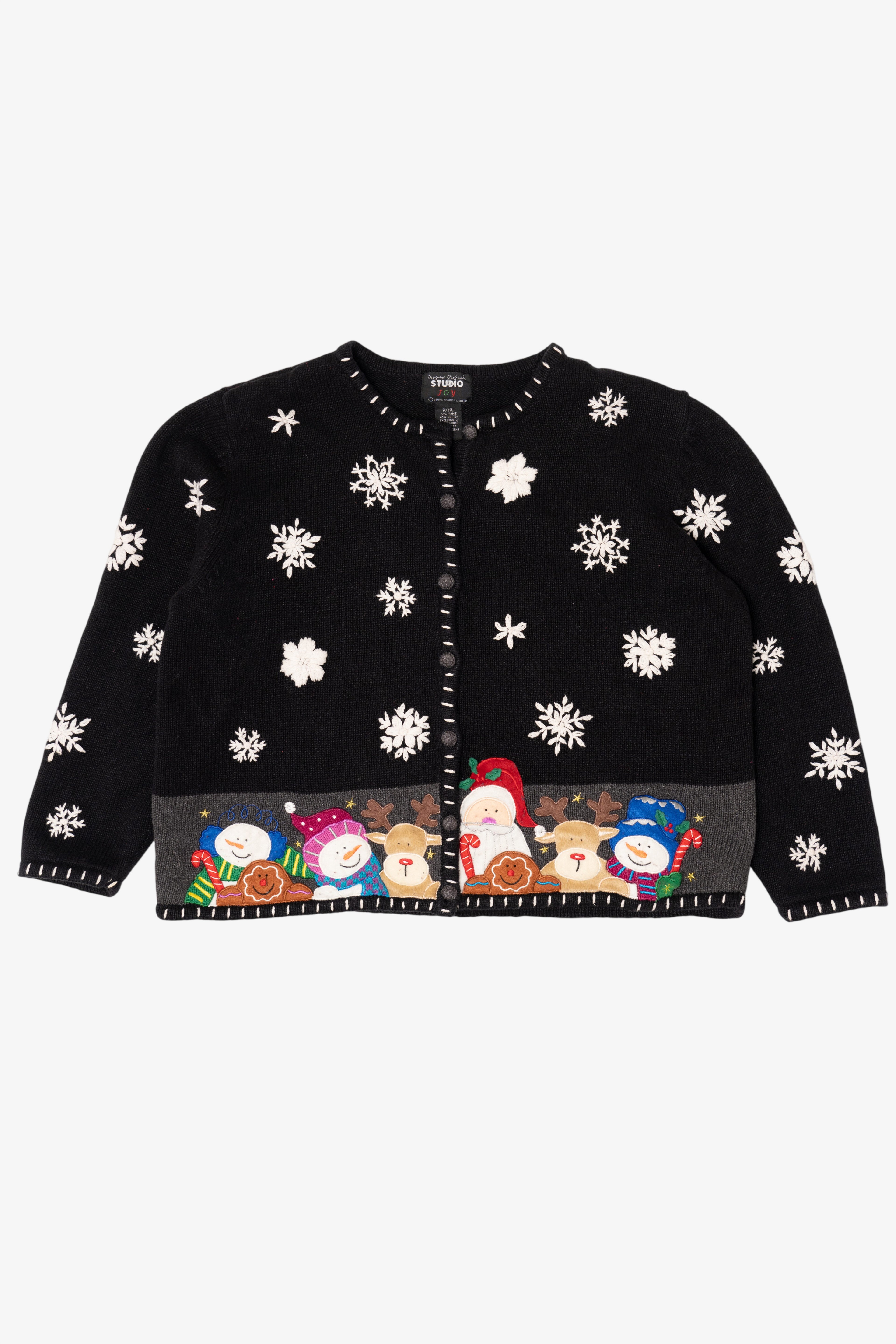 Vintage Black Studio Joy Santa Ugly Christmas Cardigan (1990s)