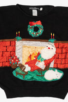 Vintage Black Work in Progress Santa Ugly Christmas Pullover (1990s)