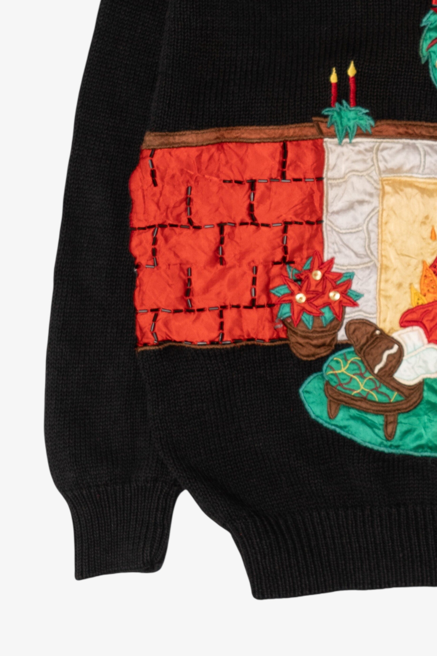 Vintage Black Work in Progress Santa Ugly Christmas Pullover (1990s)
