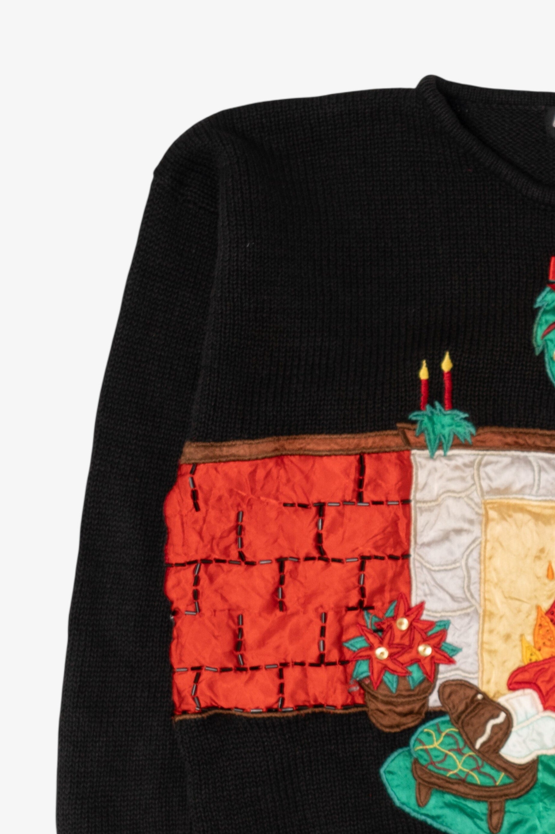 Vintage Black Work in Progress Santa Ugly Christmas Pullover (1990s)