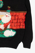 Vintage Black Work in Progress Santa Ugly Christmas Pullover (1990s)