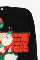 Vintage Black Work in Progress Santa Ugly Christmas Pullover (1990s)