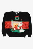 Vintage Black Work in Progress Santa Ugly Christmas Pullover (1990s)
