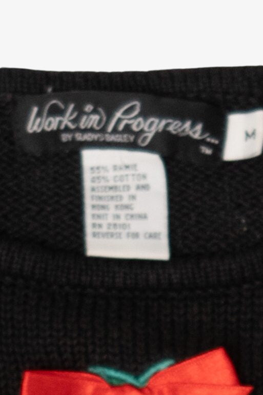 Vintage Black Work in Progress Santa Ugly Christmas Pullover (1990s)