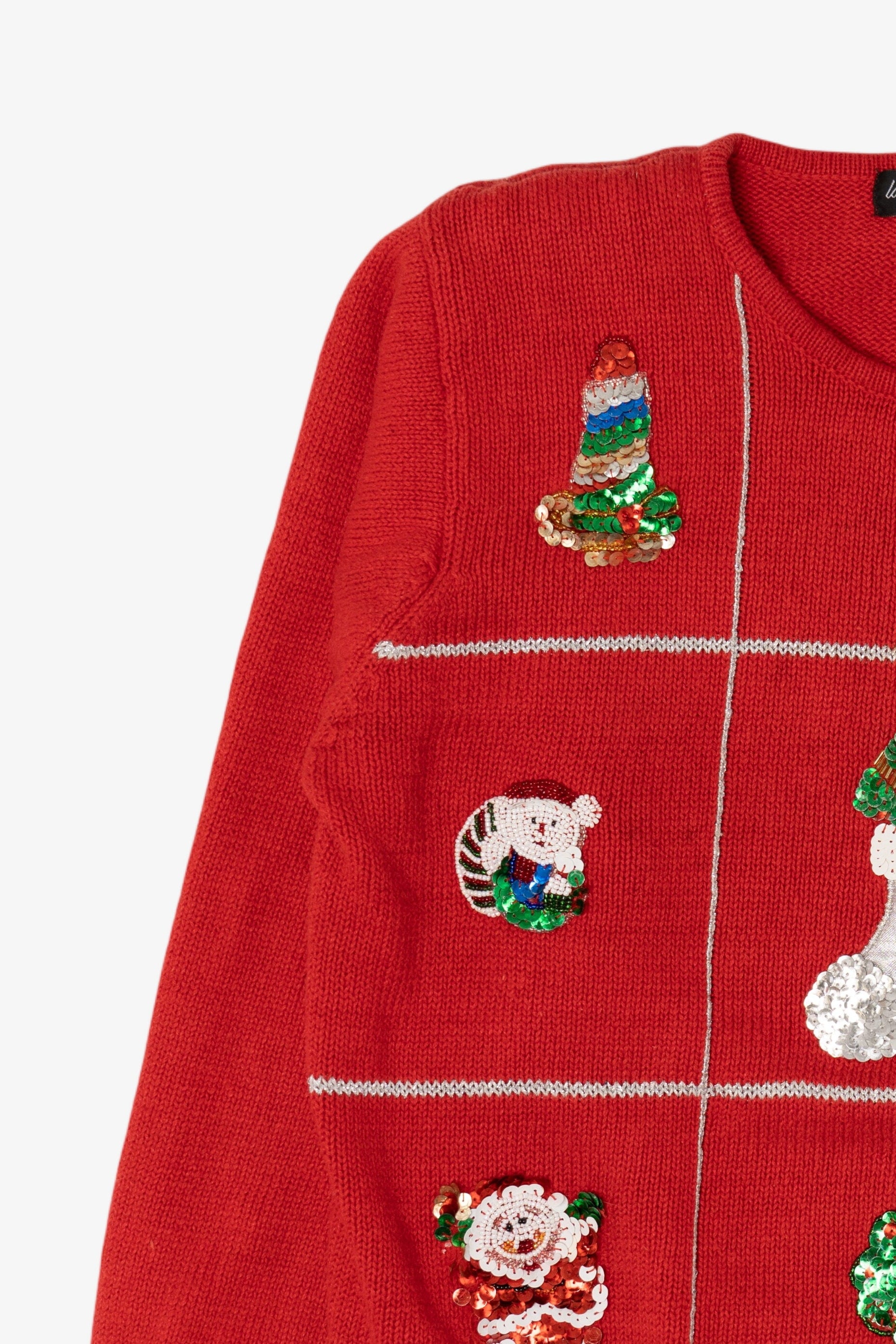 Vintage Red Work in Progress Ugly Christmas Pullover (1990s)