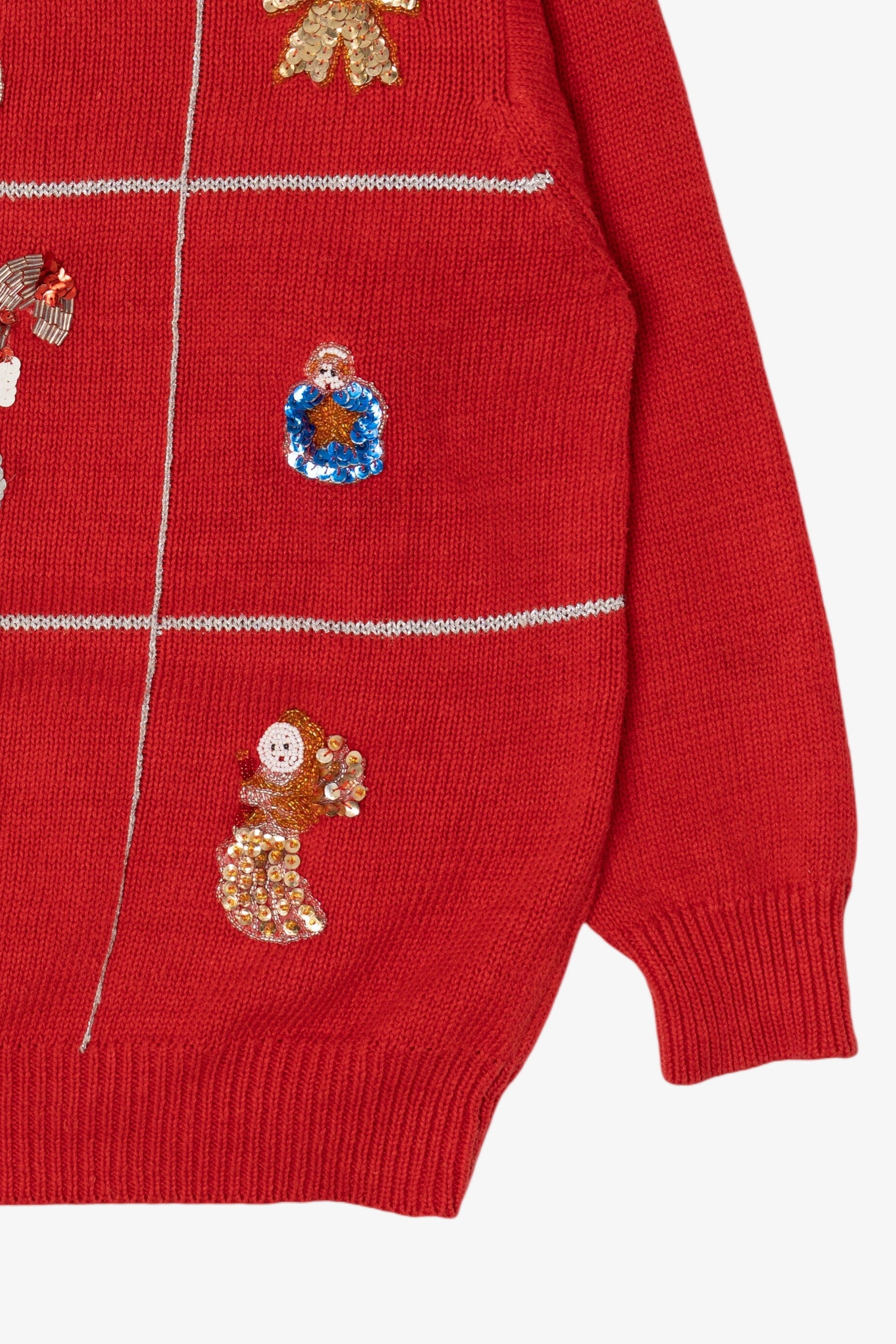 Vintage Red Work in Progress Ugly Christmas Pullover (1990s)