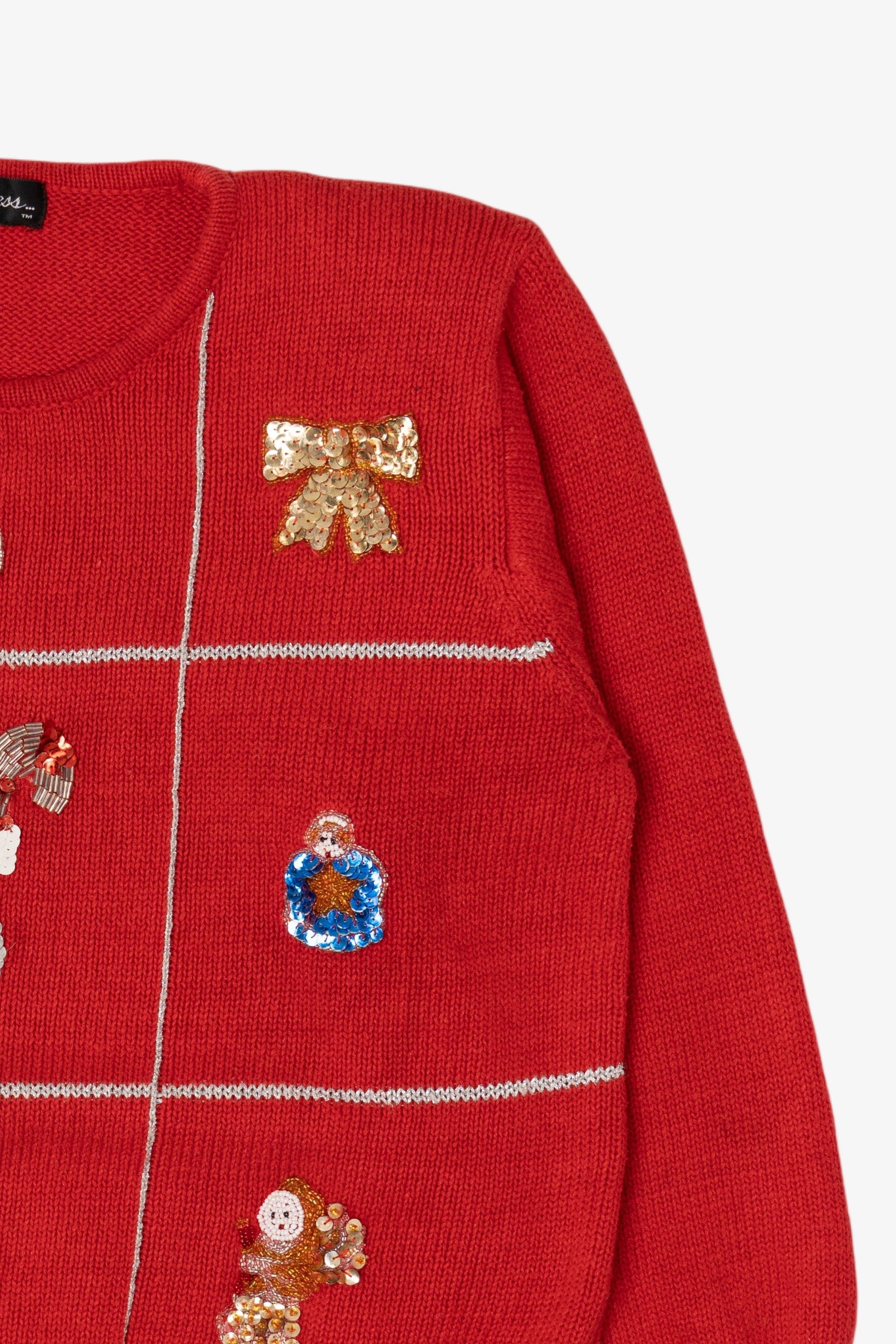 Vintage Red Work in Progress Ugly Christmas Pullover (1990s)