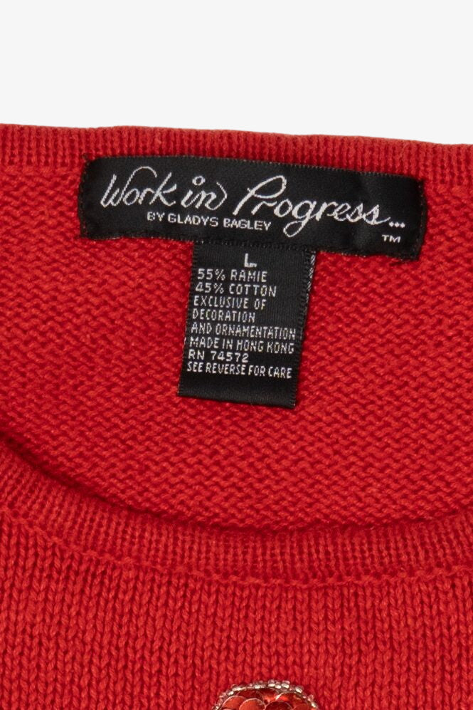 Vintage Red Work in Progress Ugly Christmas Pullover (1990s)