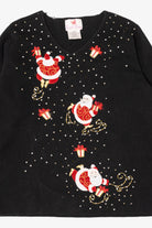 Vintage Black Quacker Factory Santa Ugly Christmas Pullover (1990s)
