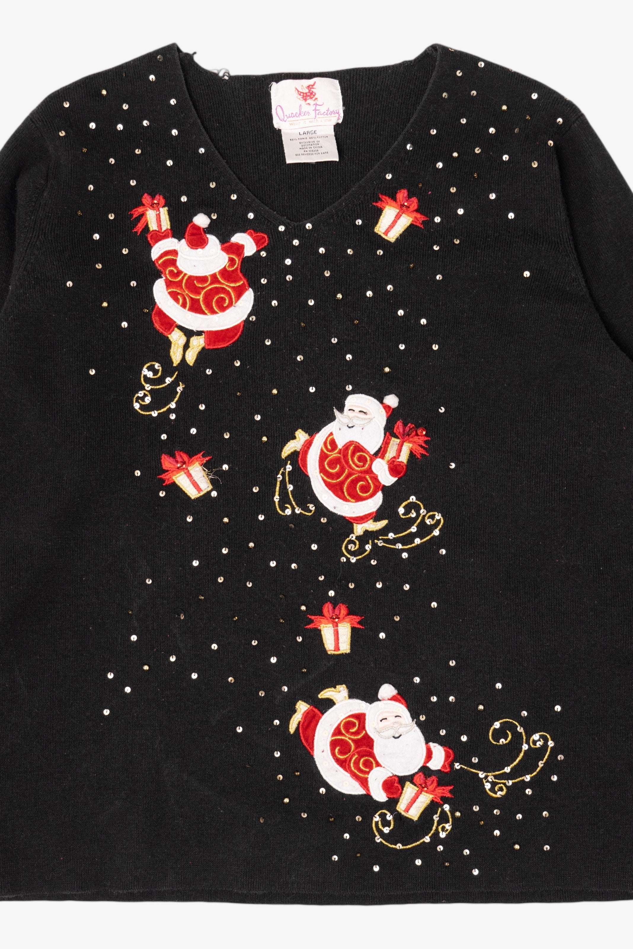 Vintage Black Quacker Factory Santa Ugly Christmas Pullover (1990s)