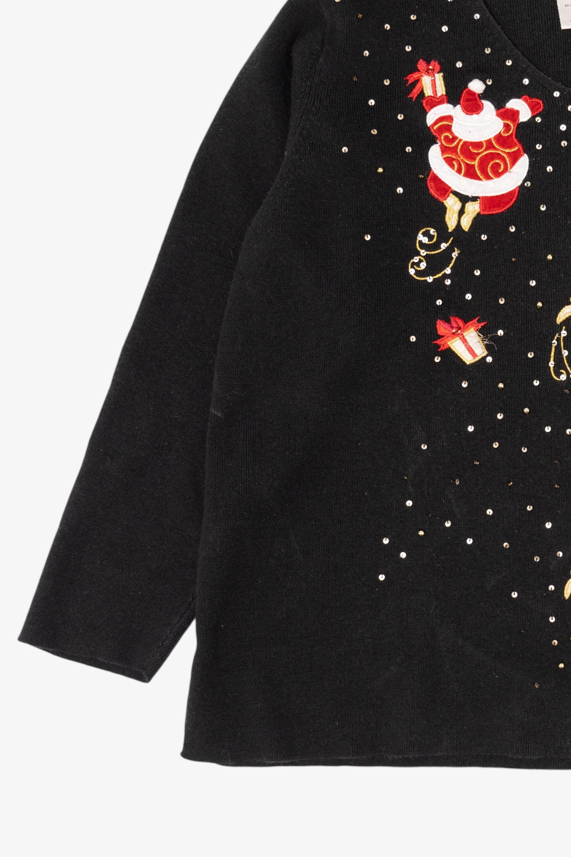 Vintage Black Quacker Factory Santa Ugly Christmas Pullover (1990s)