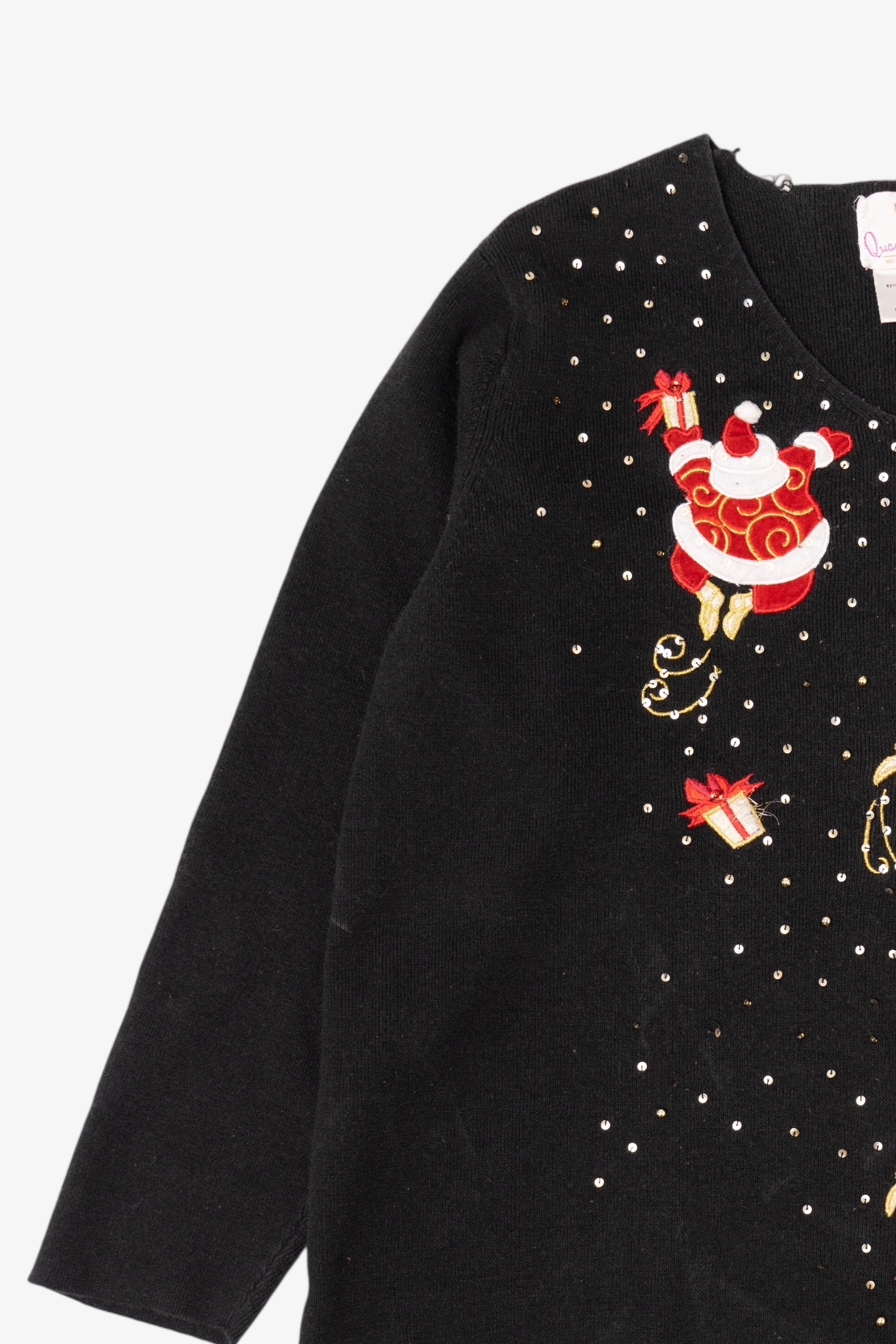 Vintage Black Quacker Factory Santa Ugly Christmas Pullover (1990s)