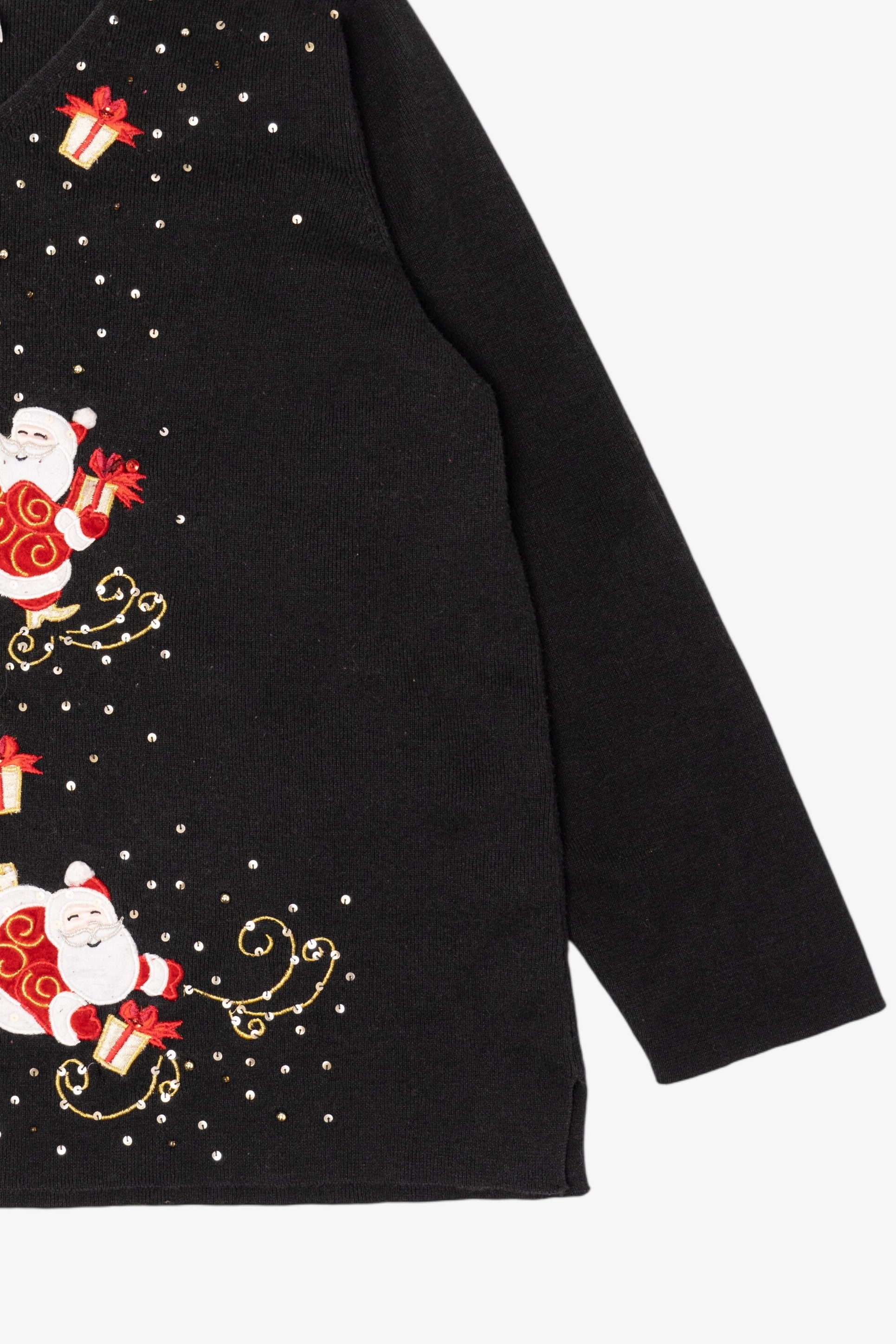 Vintage Black Quacker Factory Santa Ugly Christmas Pullover (1990s)