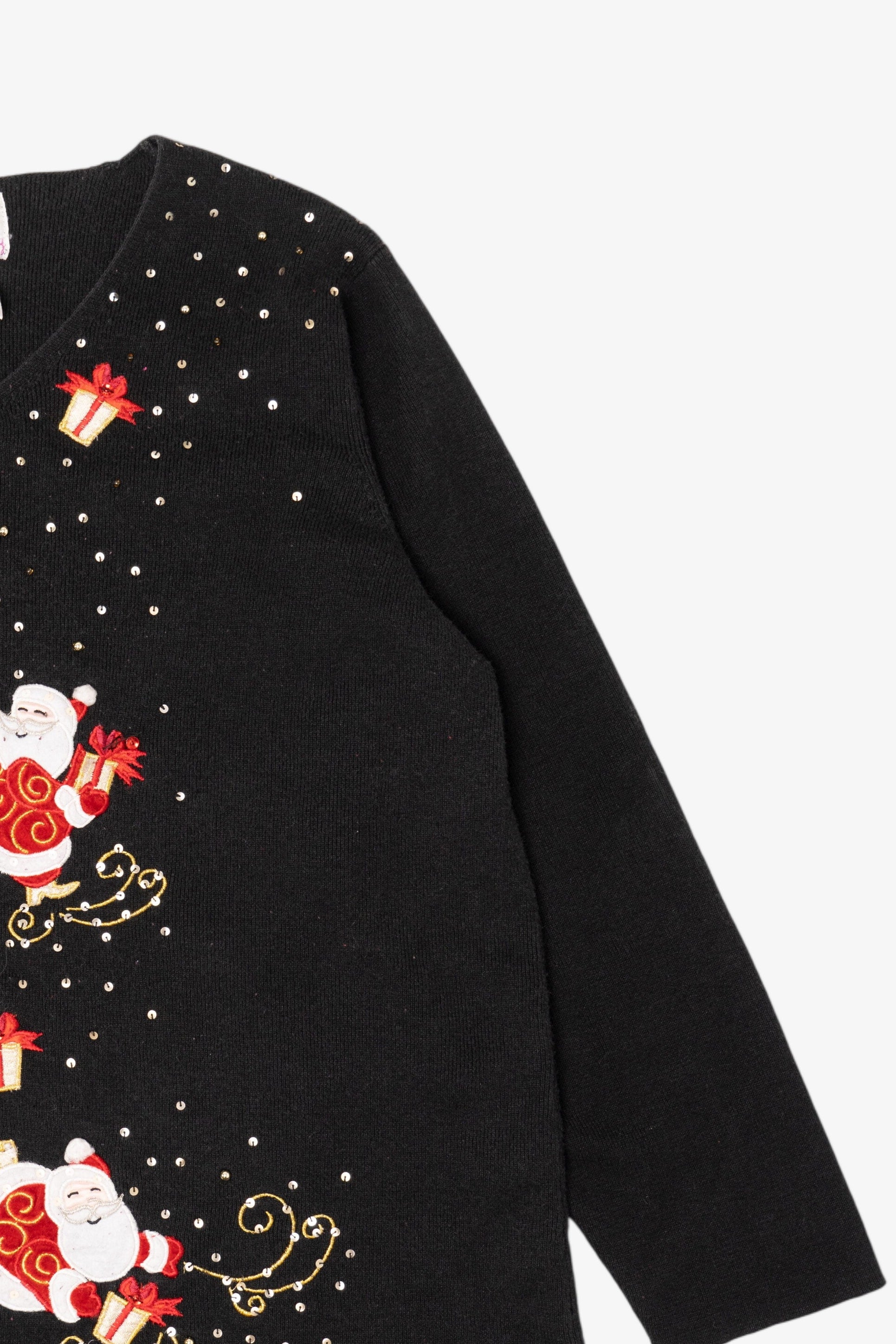 Vintage Black Quacker Factory Santa Ugly Christmas Pullover (1990s)