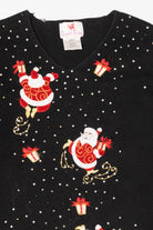 Vintage Black Quacker Factory Santa Ugly Christmas Pullover (1990s)
