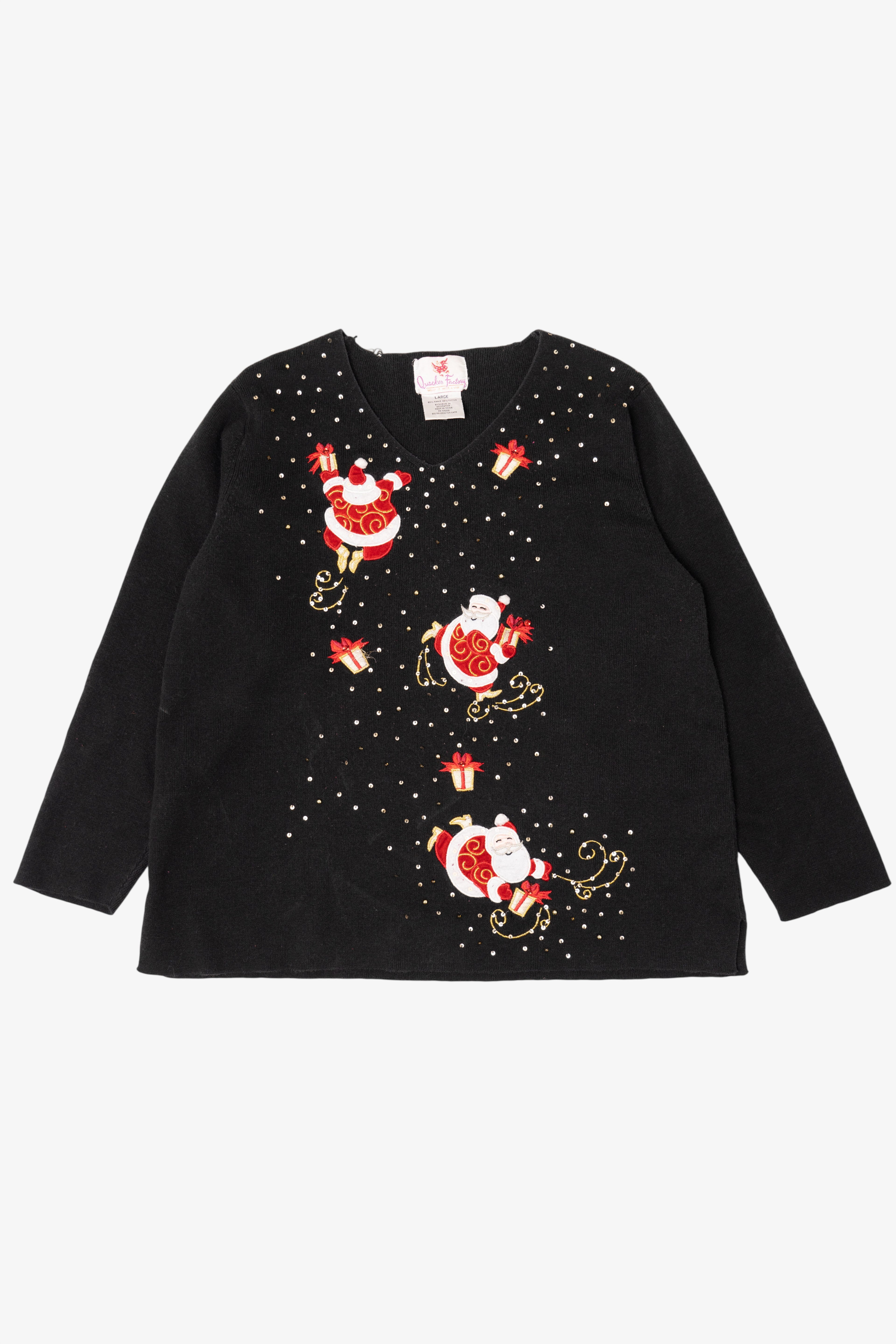 Vintage Black Quacker Factory Santa Ugly Christmas Pullover (1990s)