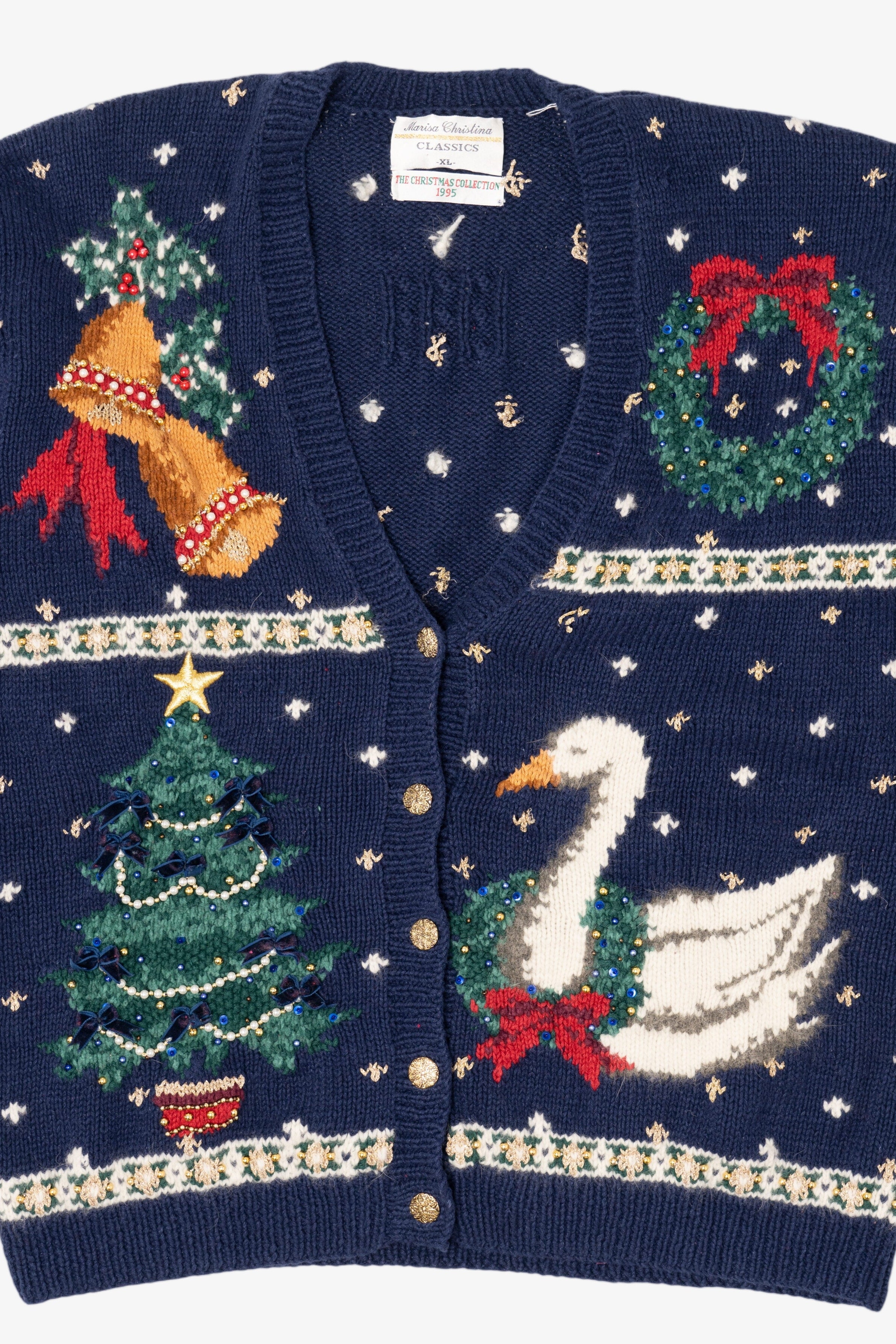 Vintage Blue Marisa Christina Ugly Christmas Cardigan (1990s)