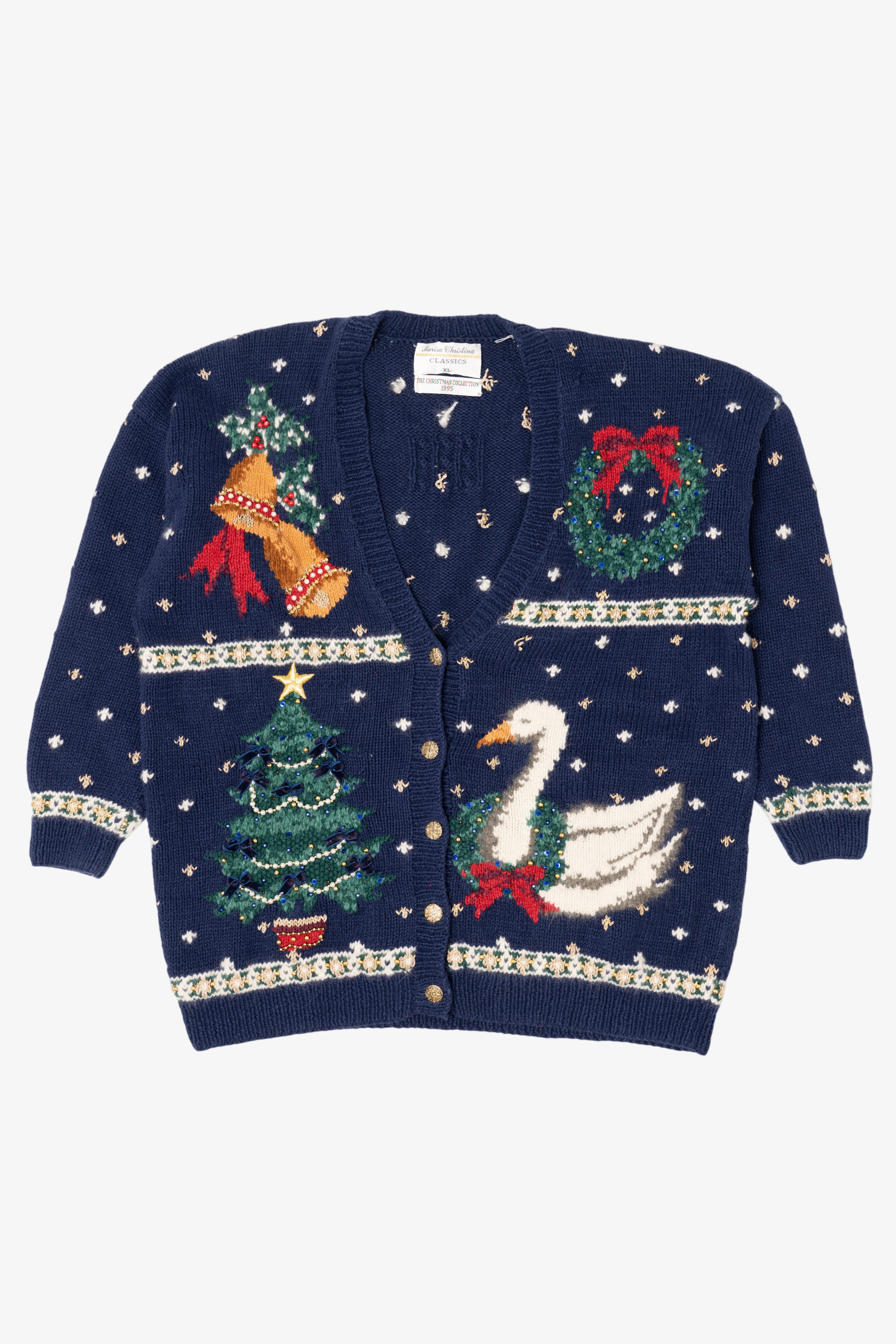 Vintage Blue Marisa Christina Ugly Christmas Cardigan (1990s)