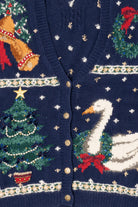Vintage Blue Marisa Christina Ugly Christmas Cardigan (1990s)
